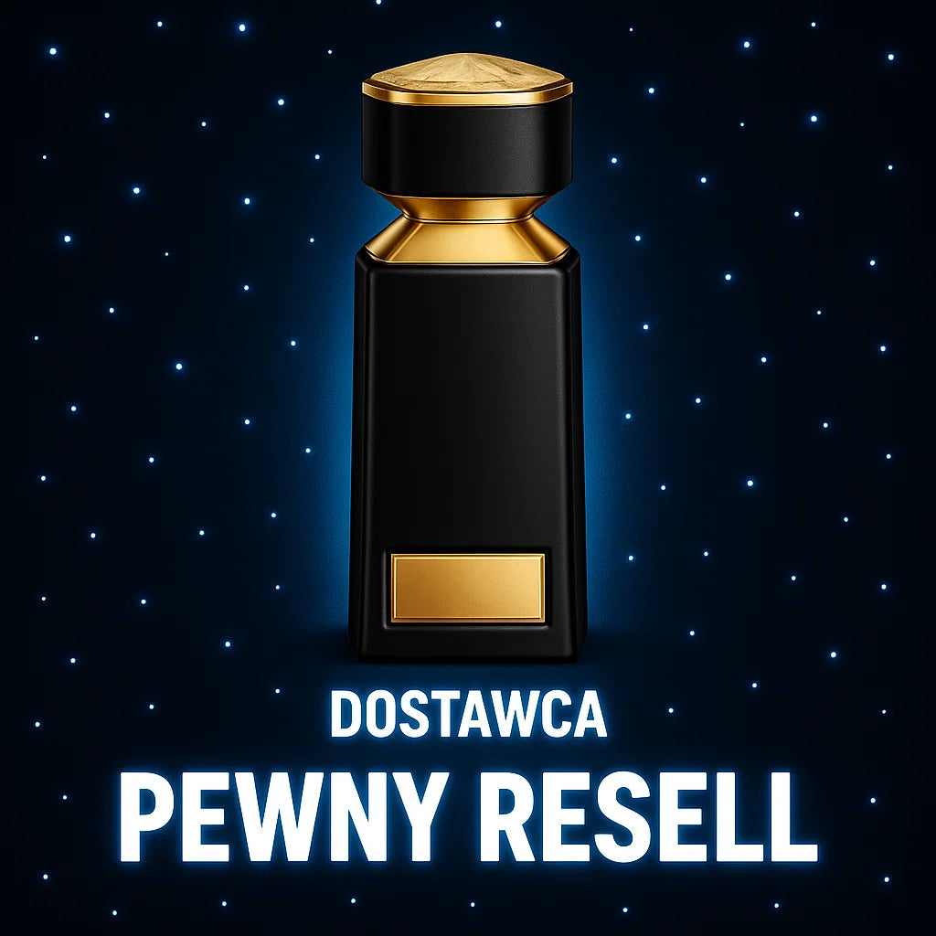 Perfum w czarnym flakonie ze złotymi zdobieniami w motywie klejnotów - Dostawca