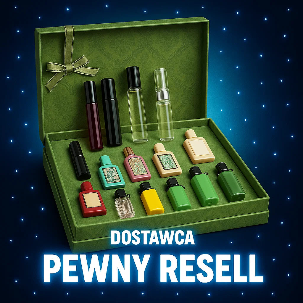 Perfumy w ilości 10 małych flakoników i dodatkowych 4 kosmetyków jako zestaw podróżny - Dostawca